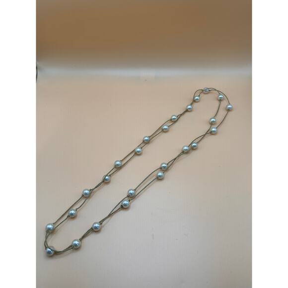 Double Strand 28" Faux Pearl Necklace with Olive Cord - Picture 1 of 3